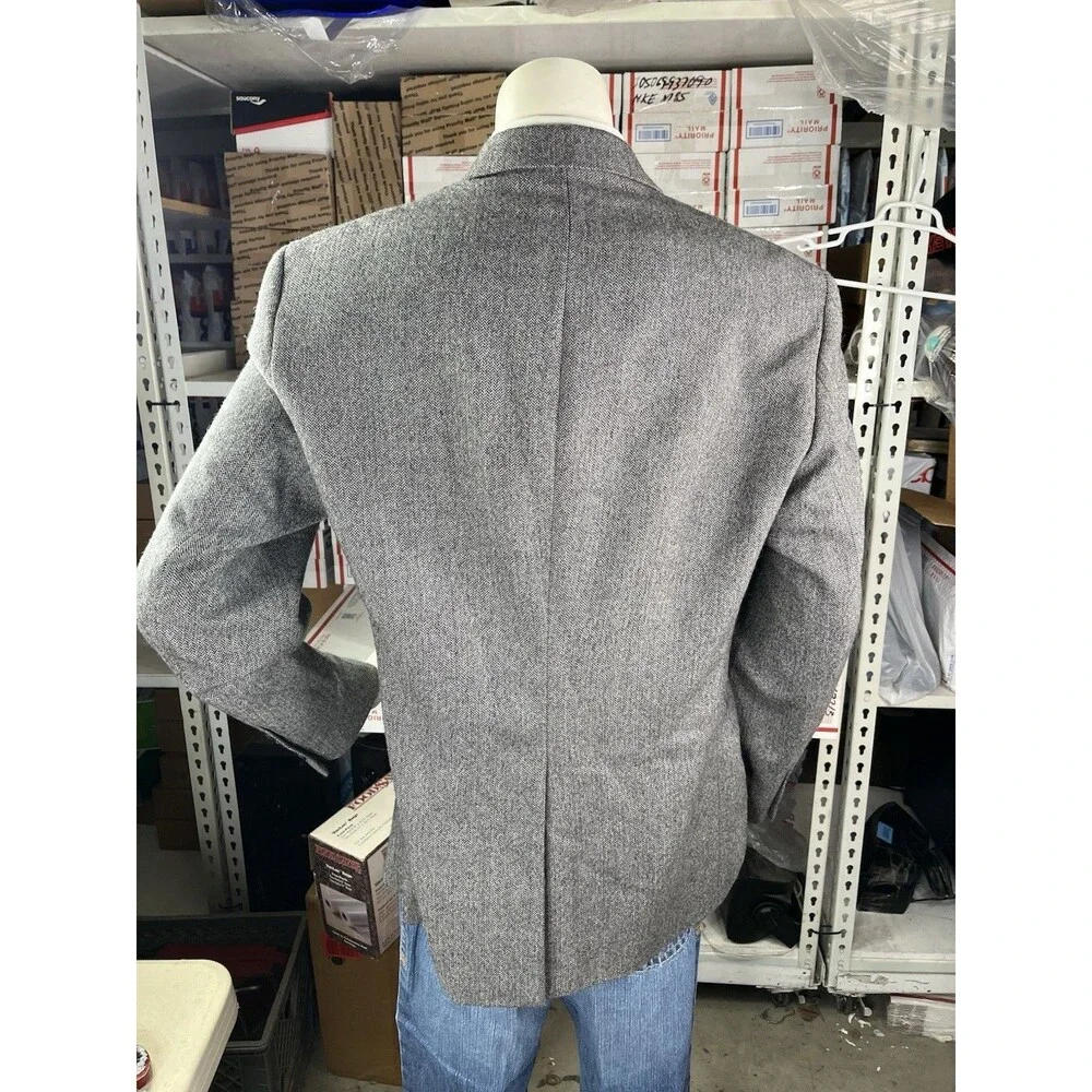 Adolfo Mens 44R Tweed Gray Wool Blazer Jacket Sport Coat Herringbone Lambswool
